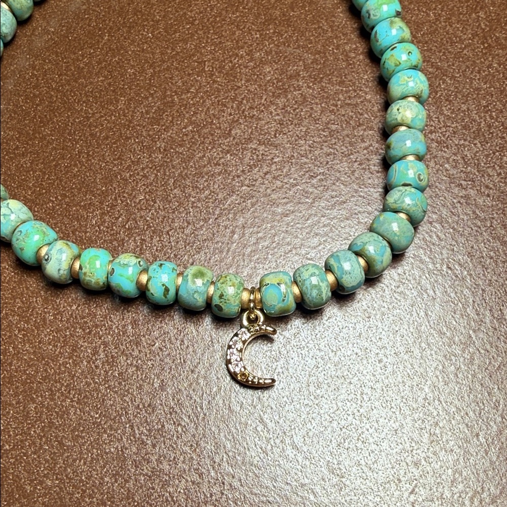 Turquoise Beaded Bracelet with Crescent Charm - Picture 3 of 3